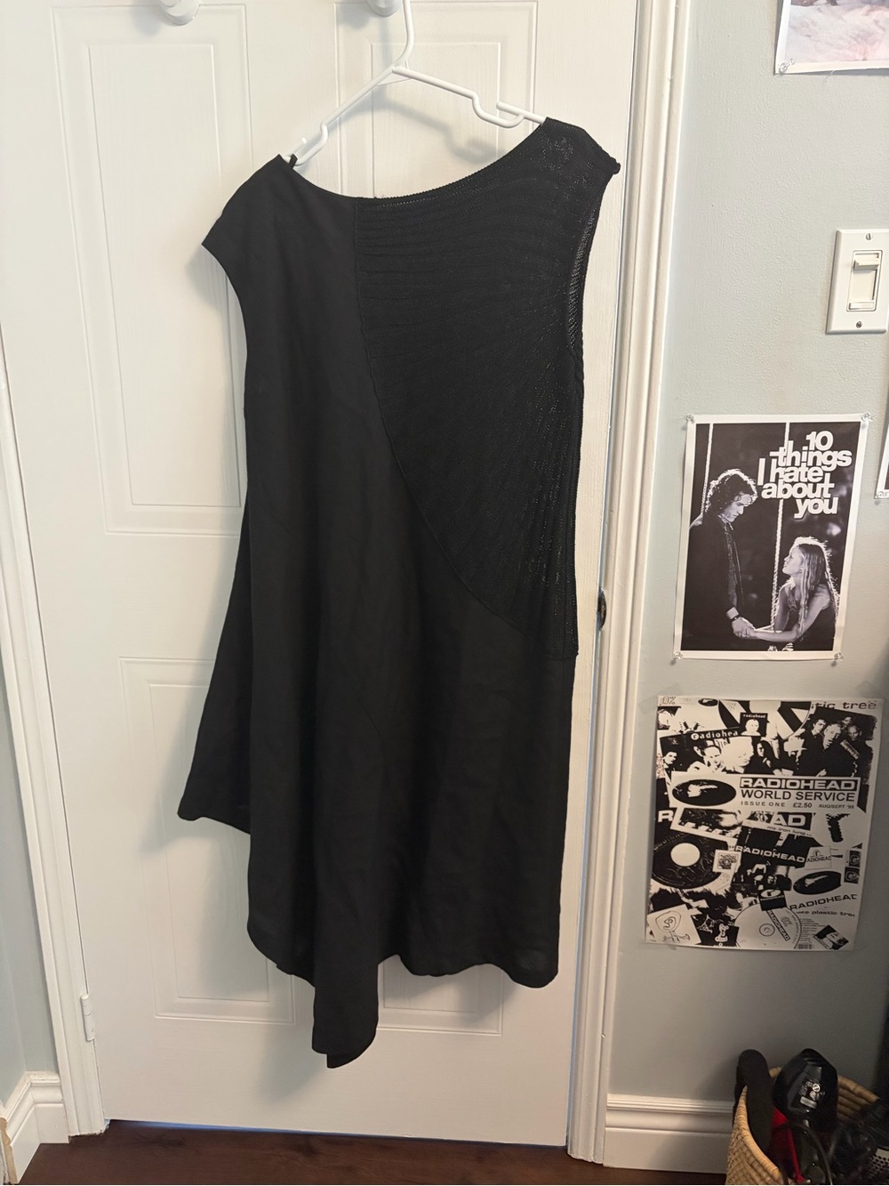 Asymmetric Black Women's Dress with Textured Shoulder